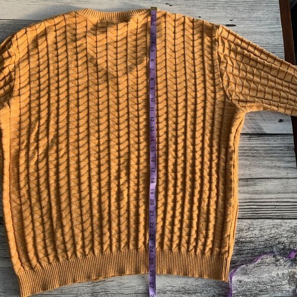 Vintage 90s Tosani Yellow Graphic Rib Knit V-Neck Pullover Sweater - Picture 10 of 11